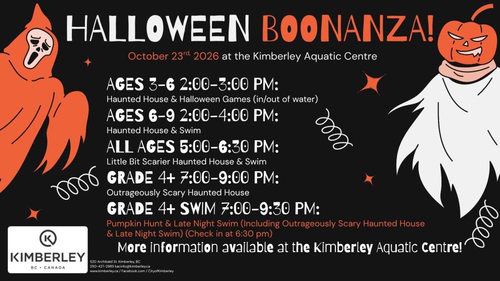 Poster with times for boonanza events Oct 23