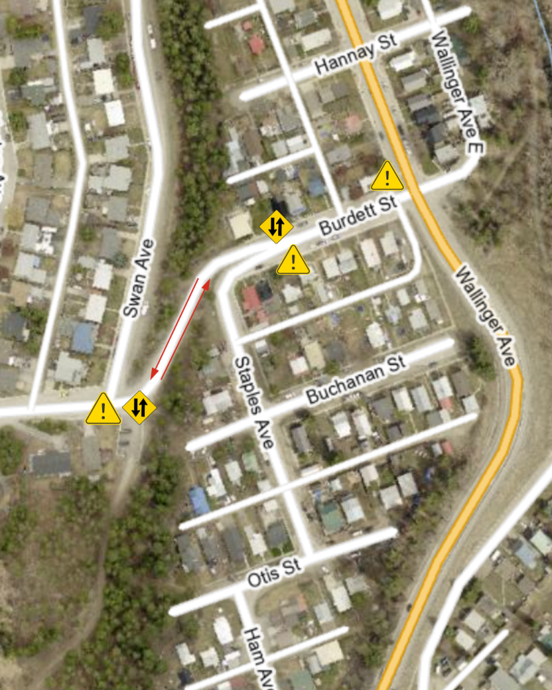 MAp showing two-way traffic on Burdette