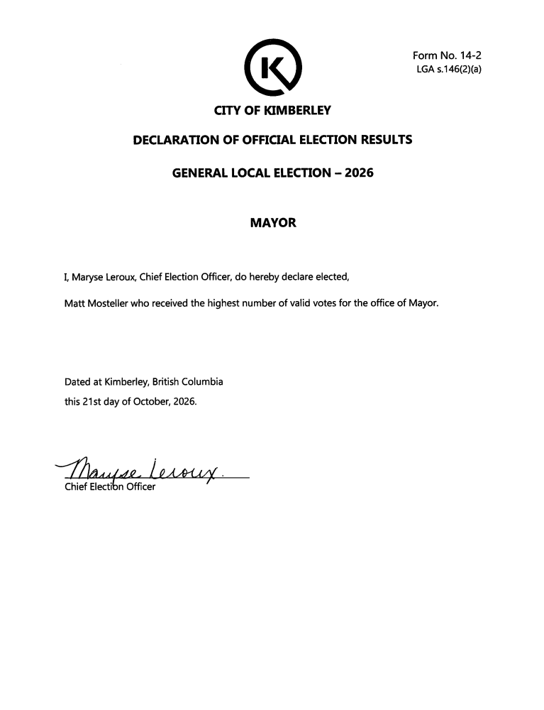An official statement of results